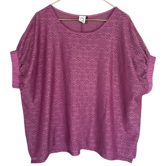 Anthropologie Akemi + Kin Oversized Sheer Lace Dolman Sleeve Top Mauve XS/S - Picture 4 of 10